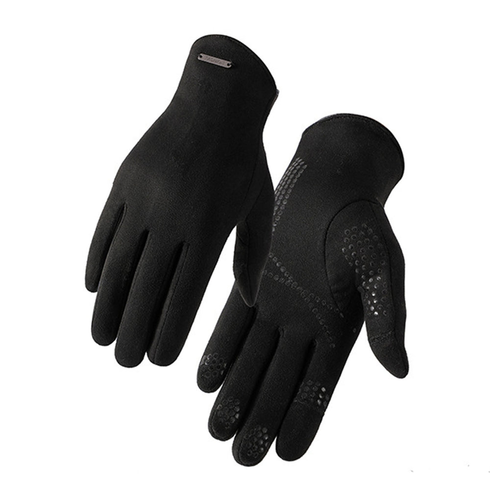 1 Pair Fingertip Opening Non-Slip Silicone Palm Unisex Gloves Winter Touch Screen Full Finger Suede Driving Gloves Image 2