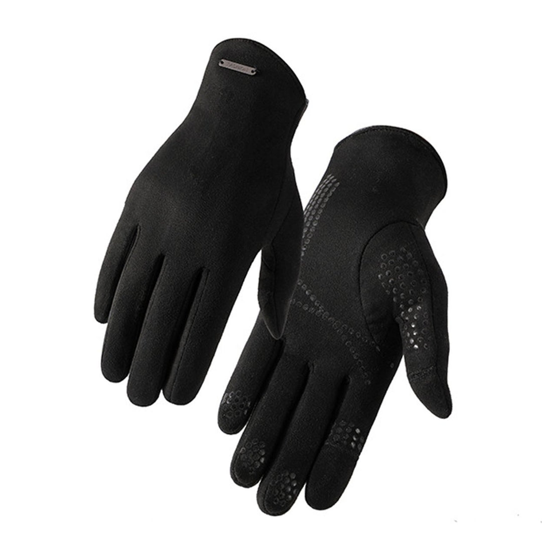 1 Pair Fingertip Opening Non-Slip Silicone Palm Unisex Gloves Winter Touch Screen Full Finger Suede Driving Gloves Image 1