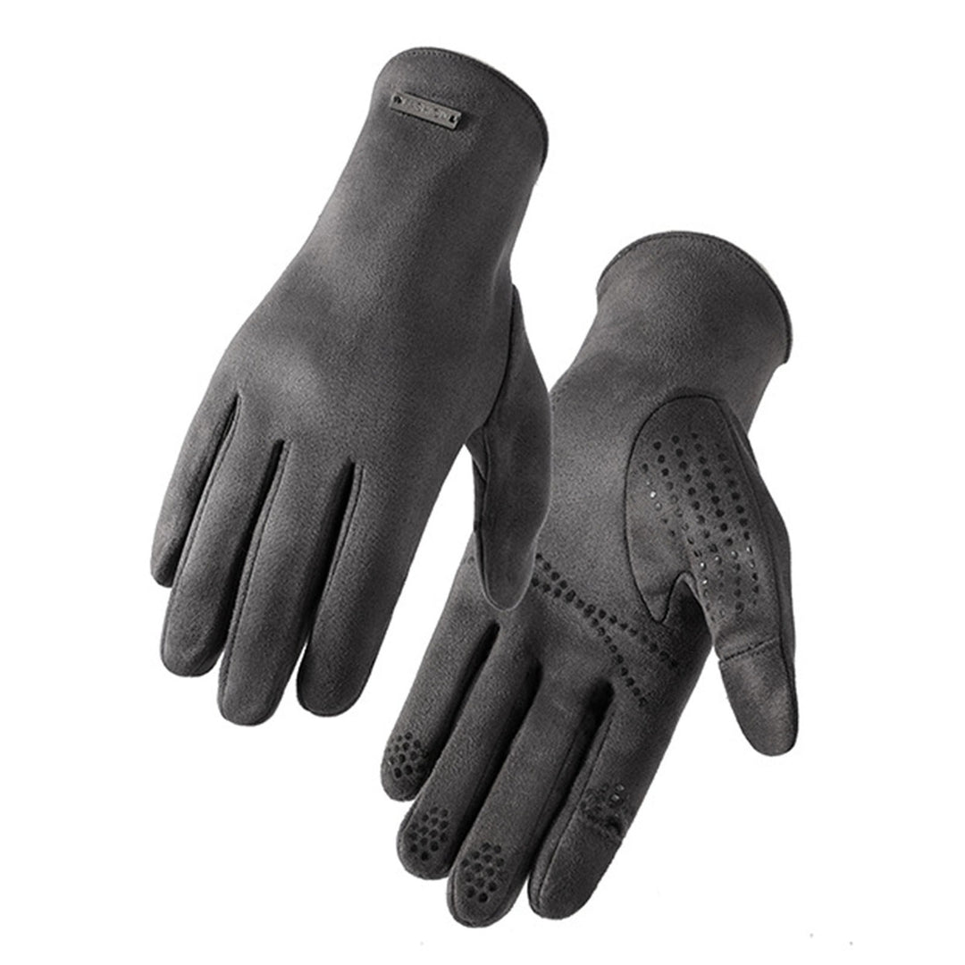 1 Pair Fingertip Opening Non-Slip Silicone Palm Unisex Gloves Winter Touch Screen Full Finger Suede Driving Gloves Image 3