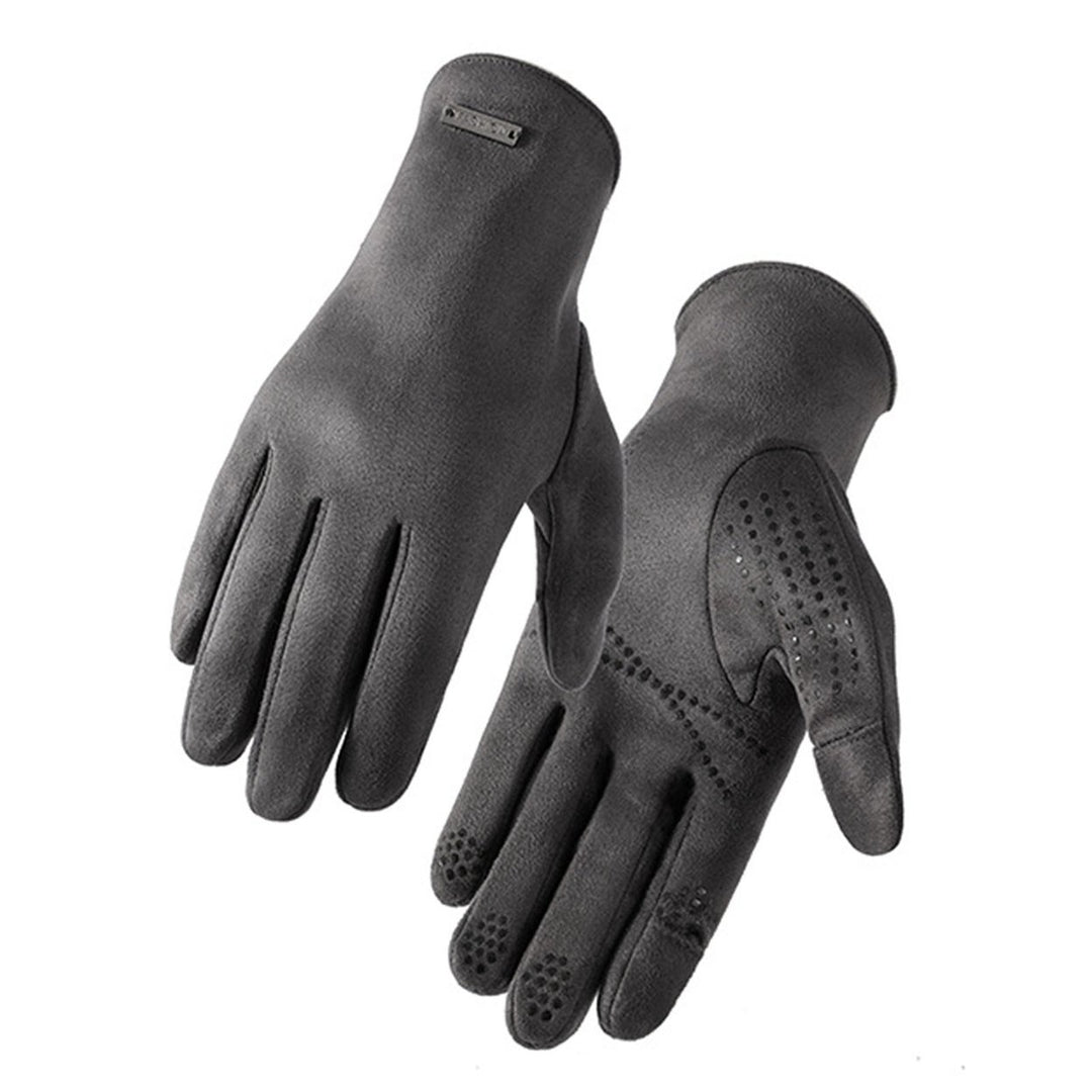 1 Pair Fingertip Opening Non-Slip Silicone Palm Unisex Gloves Winter Touch Screen Full Finger Suede Driving Gloves Image 1
