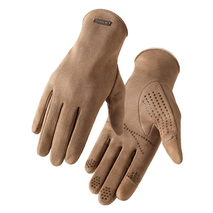 1 Pair Fingertip Opening Non-Slip Silicone Palm Unisex Gloves Winter Touch Screen Full Finger Suede Driving Gloves Image 1