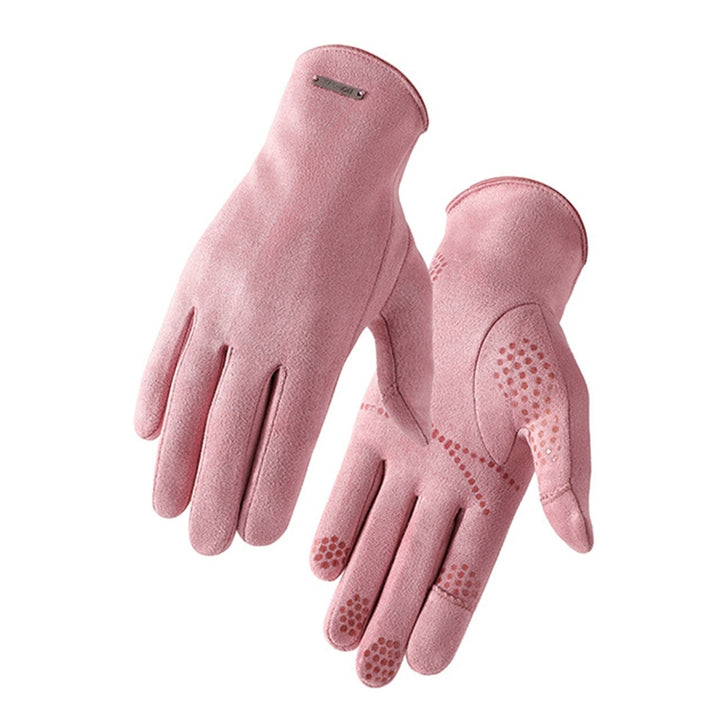 1 Pair Fingertip Opening Non-Slip Silicone Palm Unisex Gloves Winter Touch Screen Full Finger Suede Driving Gloves Image 6