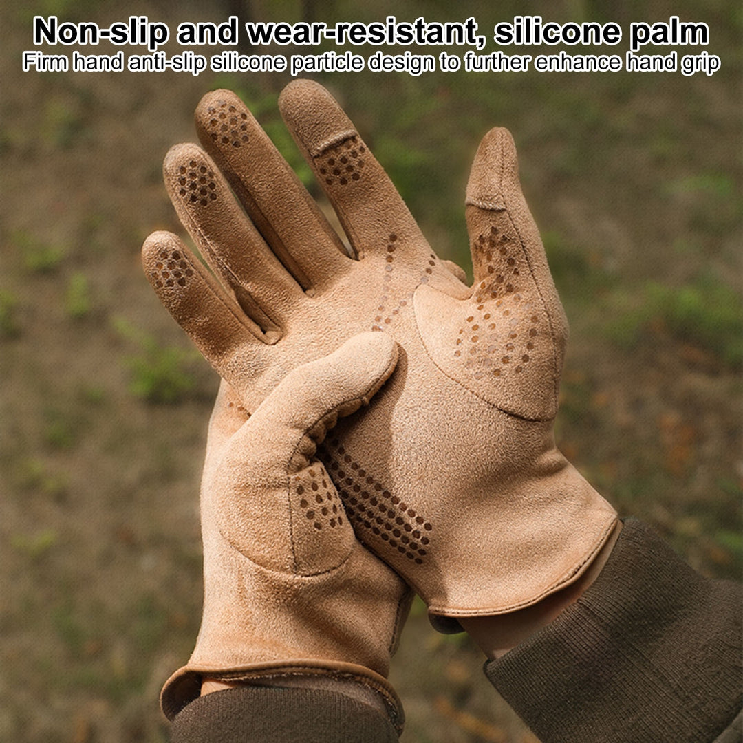1 Pair Fingertip Opening Non-Slip Silicone Palm Unisex Gloves Winter Touch Screen Full Finger Suede Driving Gloves Image 9