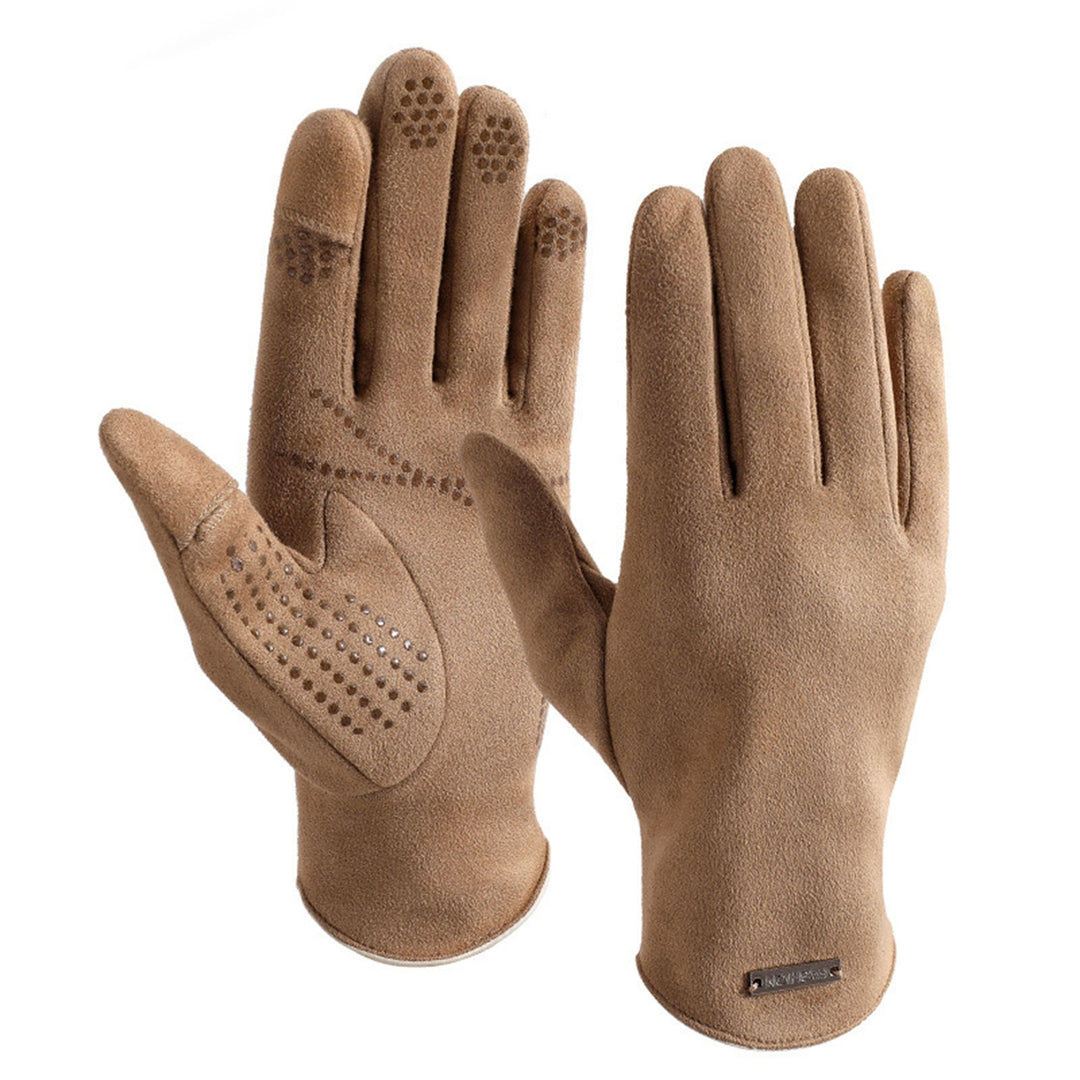 1 Pair Fingertip Opening Non-Slip Silicone Palm Unisex Gloves Winter Touch Screen Full Finger Suede Driving Gloves Image 10