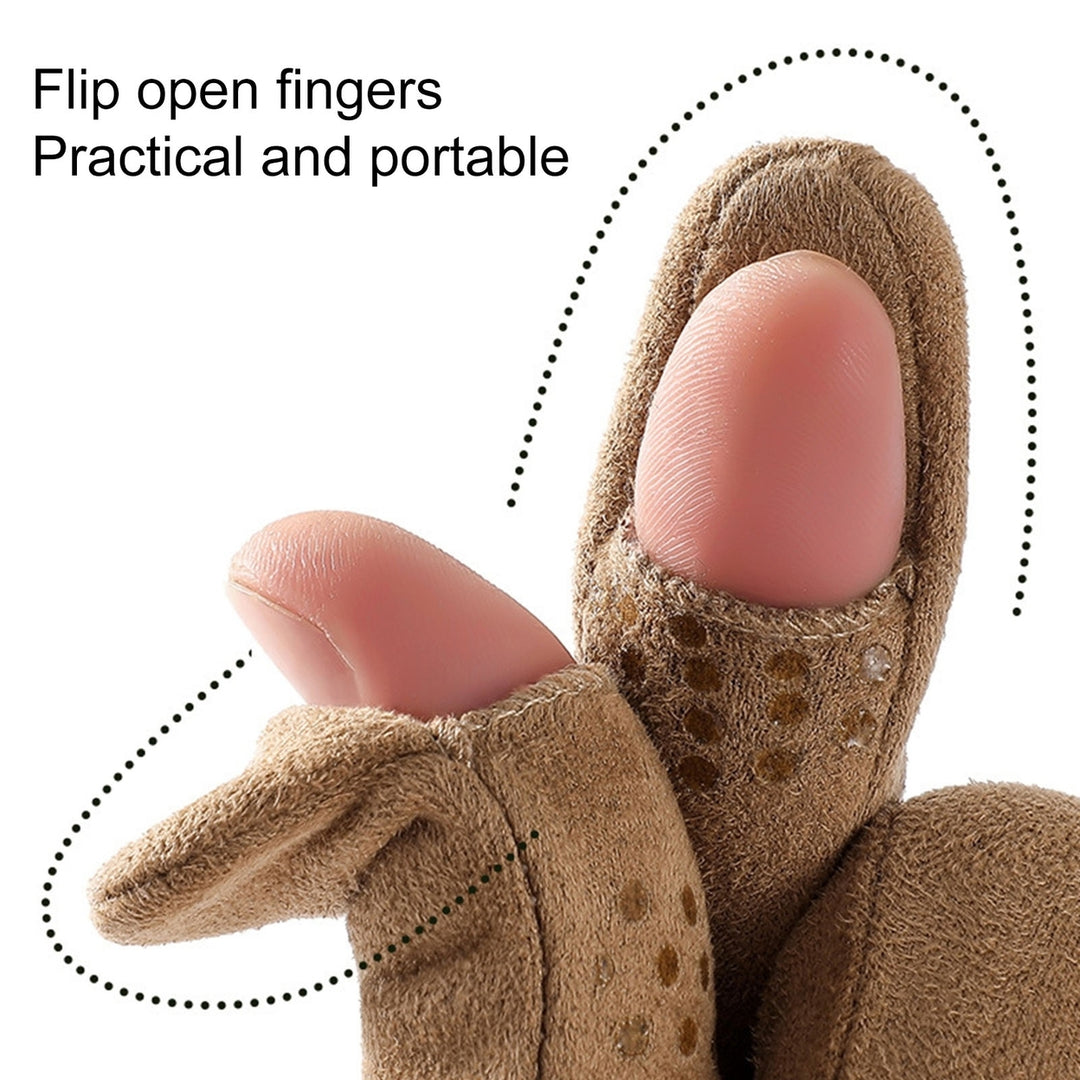 1 Pair Fingertip Opening Non-Slip Silicone Palm Unisex Gloves Winter Touch Screen Full Finger Suede Driving Gloves Image 12