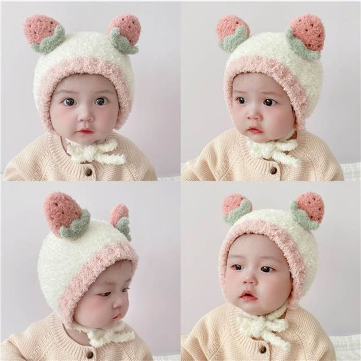 Children Hat Ultra Soft Windproof Rope Keep Warm Contrast Color Newborn Toddler Cartoon Bear Earflap Knitted Beanie Baby Image 7