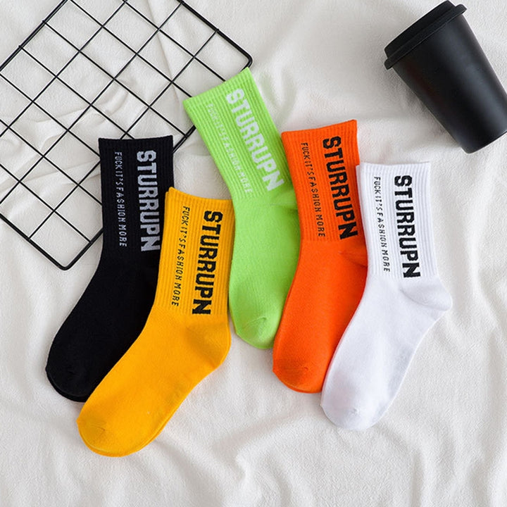 1 Pair Crew Socks Ultra Soft Streetwear All Seasons English Letter Print Casual Mid Tube Cotton Socks Women Clothing Image 1