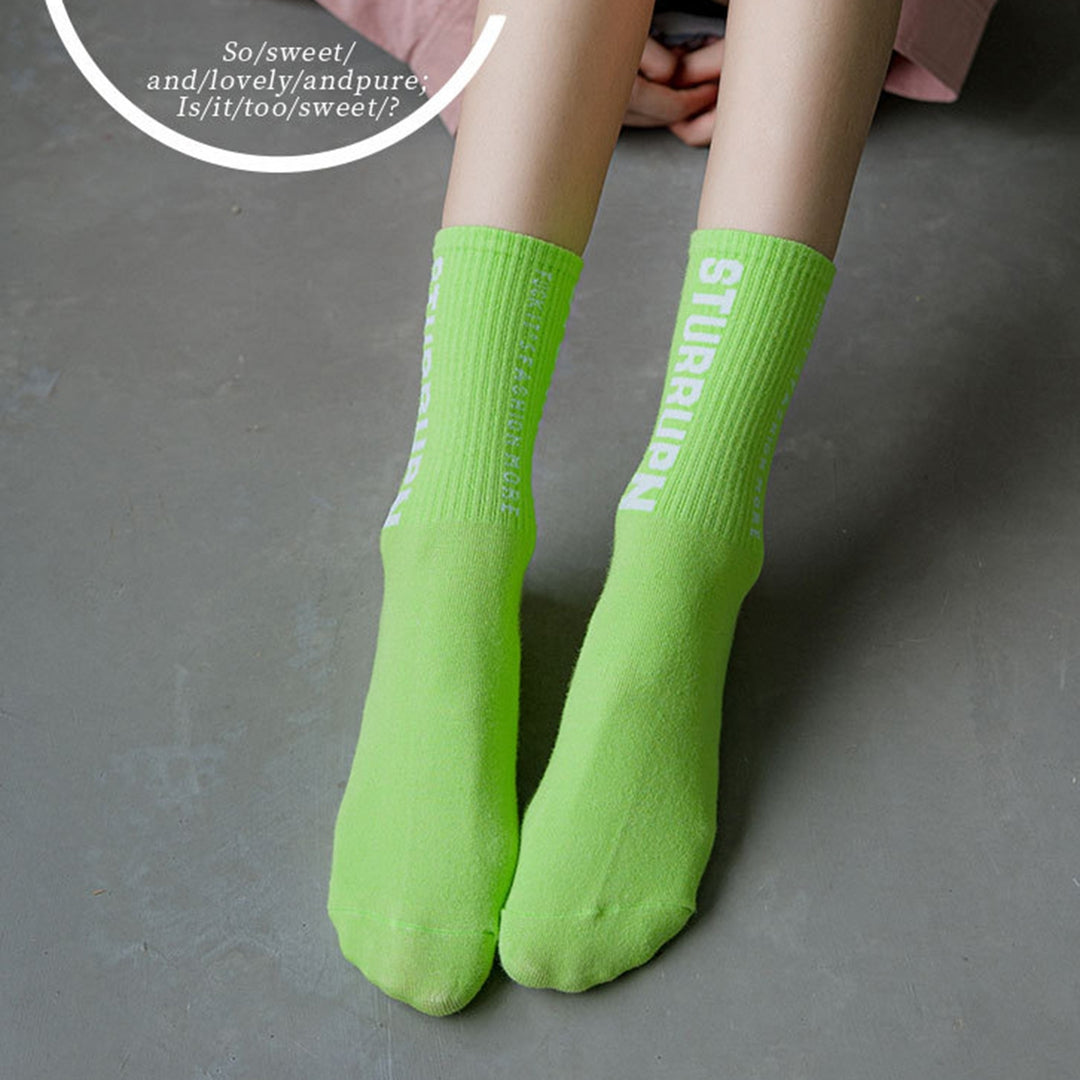 1 Pair Crew Socks Ultra Soft Streetwear All Seasons English Letter Print Casual Mid Tube Cotton Socks Women Clothing Image 7