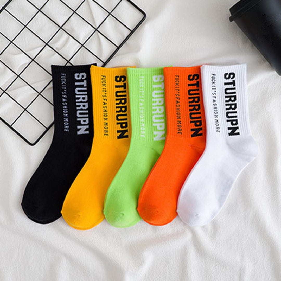 1 Pair Crew Socks Ultra Soft Streetwear All Seasons English Letter Print Casual Mid Tube Cotton Socks Women Clothing Image 11