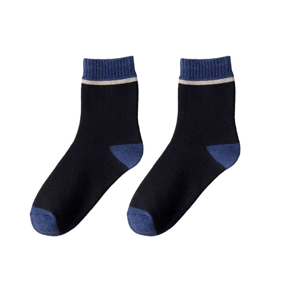 1 Pair Mid Calf Socks Contrast Color Moisture Wicking Thickened Stretchy Terry Coldproof Soft Autumn Winter Men Sports Image 2