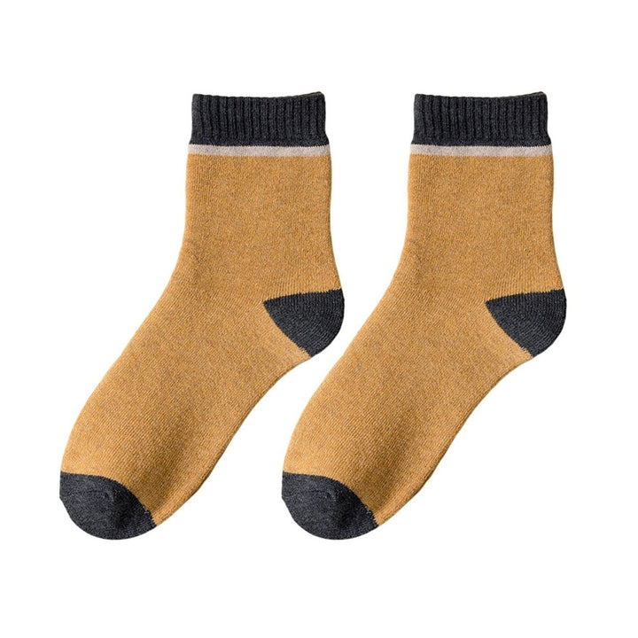 1 Pair Mid Calf Socks Contrast Color Moisture Wicking Thickened Stretchy Terry Coldproof Soft Autumn Winter Men Sports Image 1