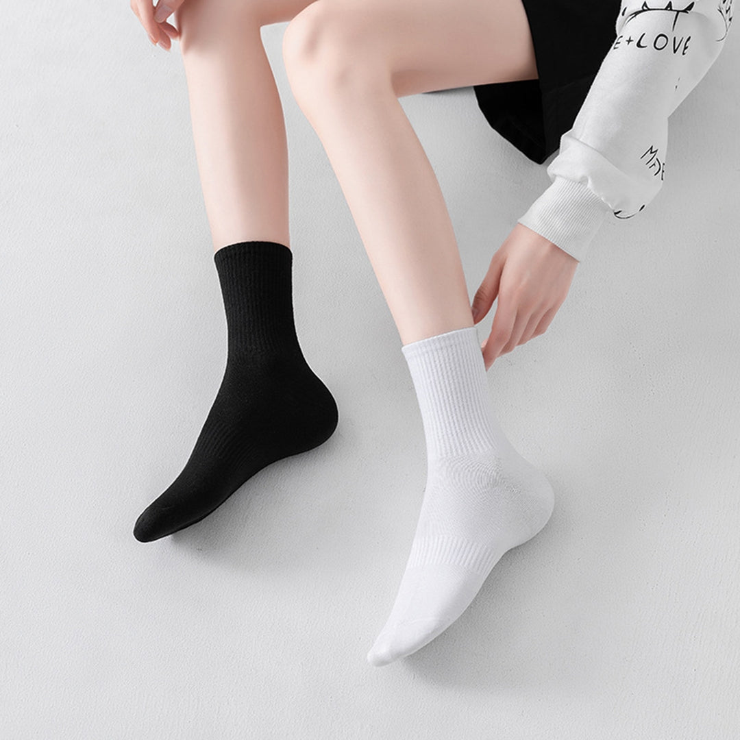 1 Pair Cotton Socks Elastic Sweat-absorbent Non-slip Breathable Solid Color Coldproof All Seasons Men Women Casual Image 4