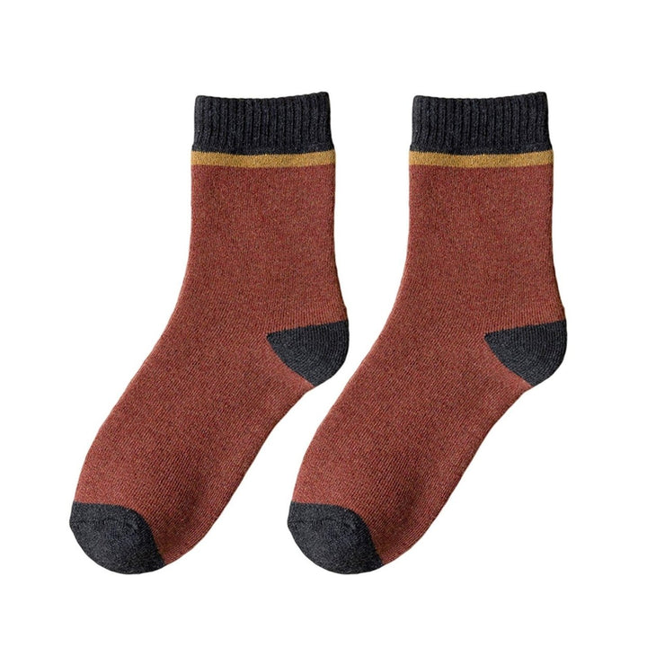 1 Pair Mid Calf Socks Contrast Color Moisture Wicking Thickened Stretchy Terry Coldproof Soft Autumn Winter Men Sports Image 1