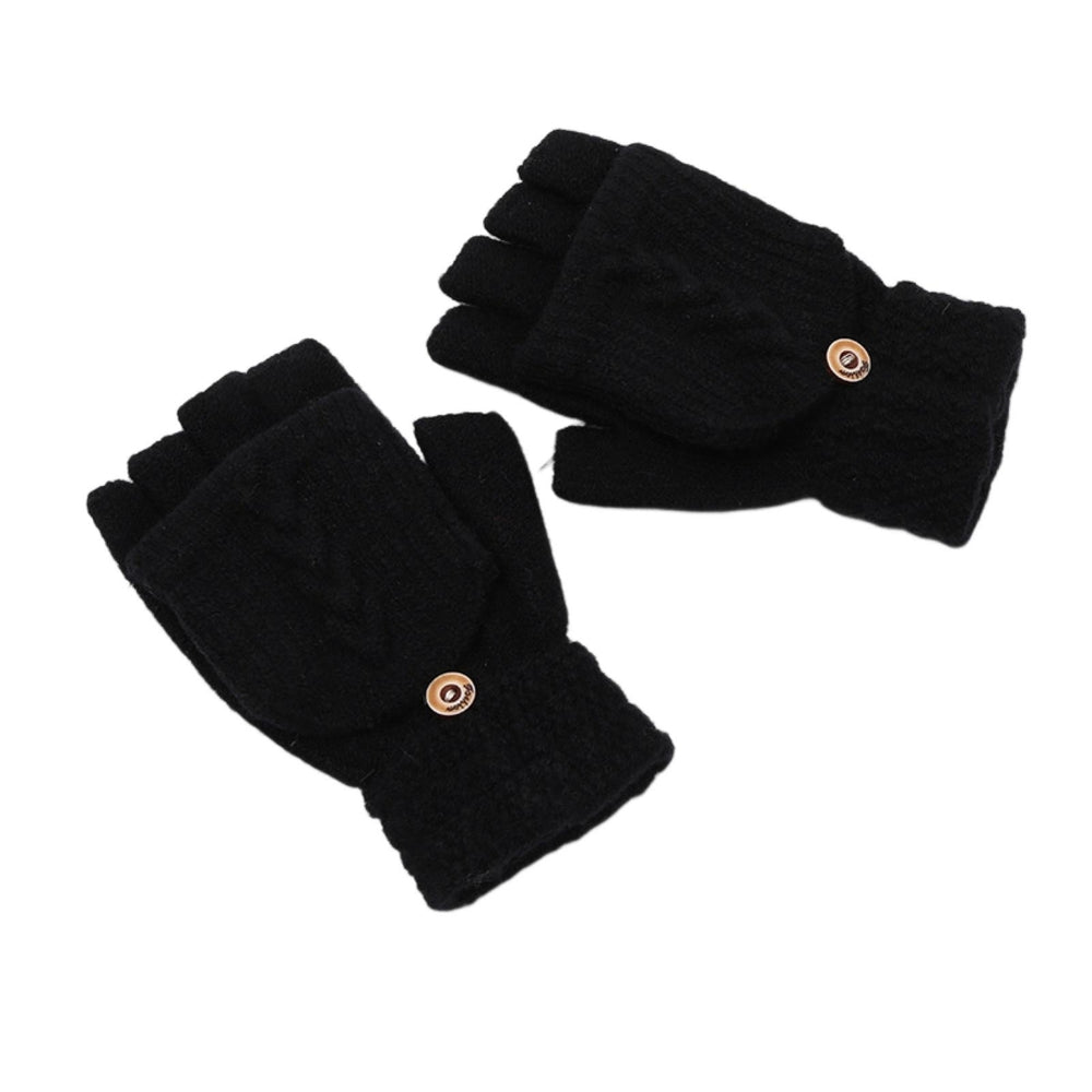 1 Pair Winter Gloves Fine Texture Super Soft Lint-free Button Windproof Keep Warm Covered Winter Image 2