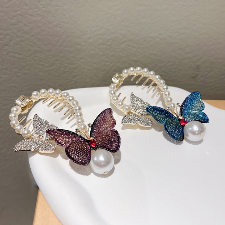 Women Hair Clip Embroidery Butterfly Faux Pearls Rhinestones Bright Color Shiny Hairpin Ponytail Clip Hair Accessories Image 4