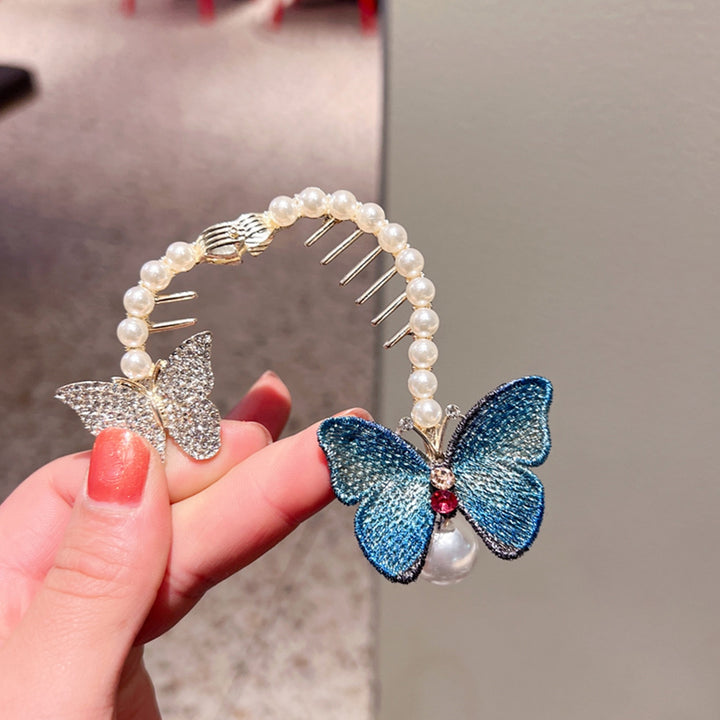 Women Hair Clip Embroidery Butterfly Faux Pearls Rhinestones Bright Color Shiny Hairpin Ponytail Clip Hair Accessories Image 7