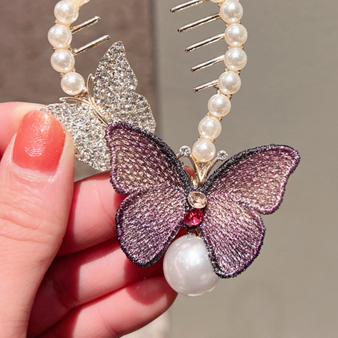 Women Hair Clip Embroidery Butterfly Faux Pearls Rhinestones Bright Color Shiny Hairpin Ponytail Clip Hair Accessories Image 8