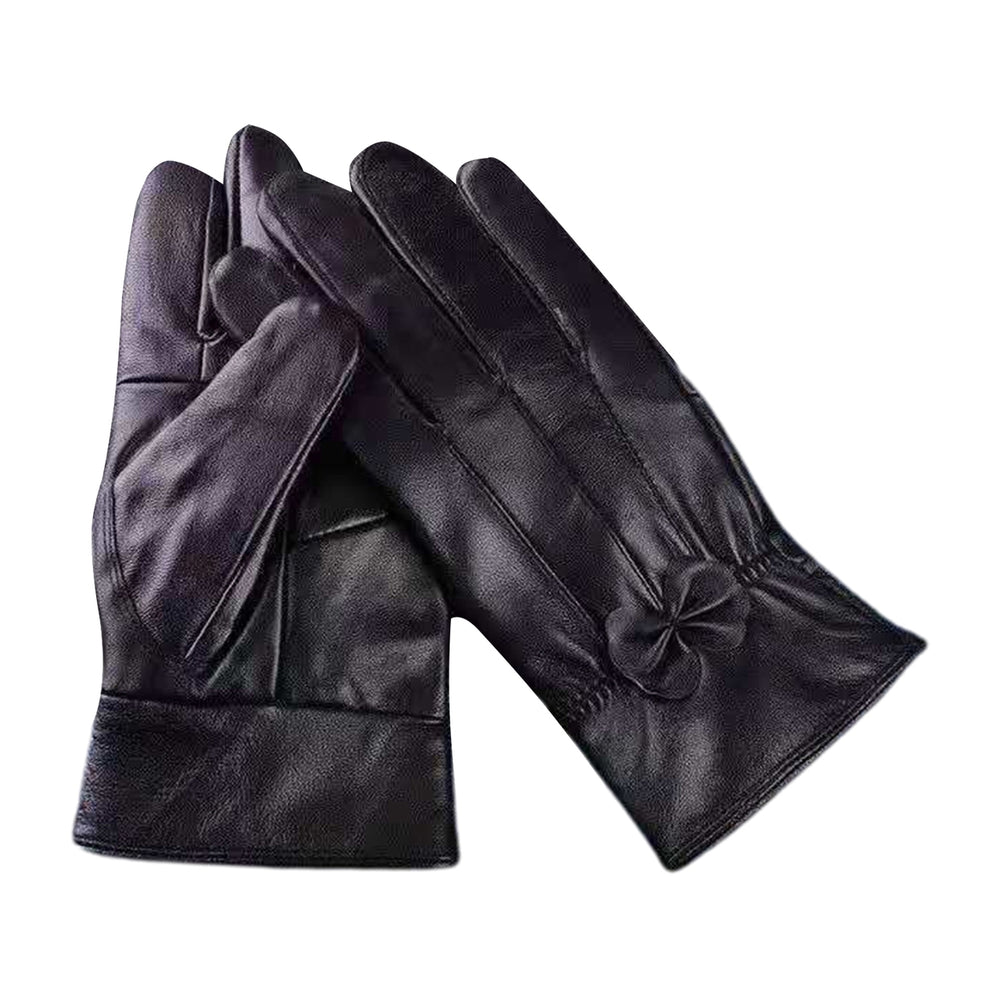 1 Pair Men Women Gloves Thicken Plush Lining Non-slip Solid Color Winter Faux Leather Full Finger Gloves Riding Supplies Image 2