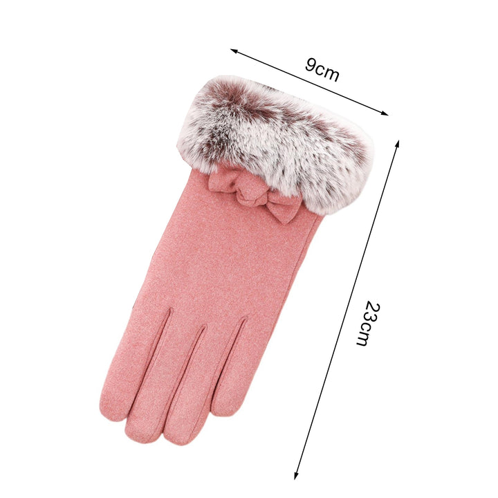 1 Pair Bowknot Decor Furry Cuffs Solid Color Women Gloves Autumn Winter Fleece Lining Touch Screen Driving Gloves Image 9