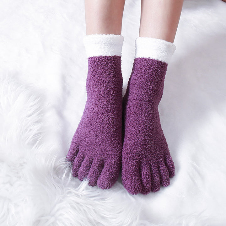 1 Pair Mid Tube Socks Middle Tube Contrast Color Split Toes High Elasticity Soft Keep Warm Non-Slip No Odor Five-finger Image 11