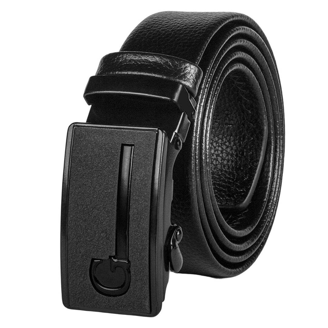 Men Belt Solid Color Automatic Buckle Matte Anti Scratch Faux Leather Single Circle Adjustable Business Belt Clothes Image 3