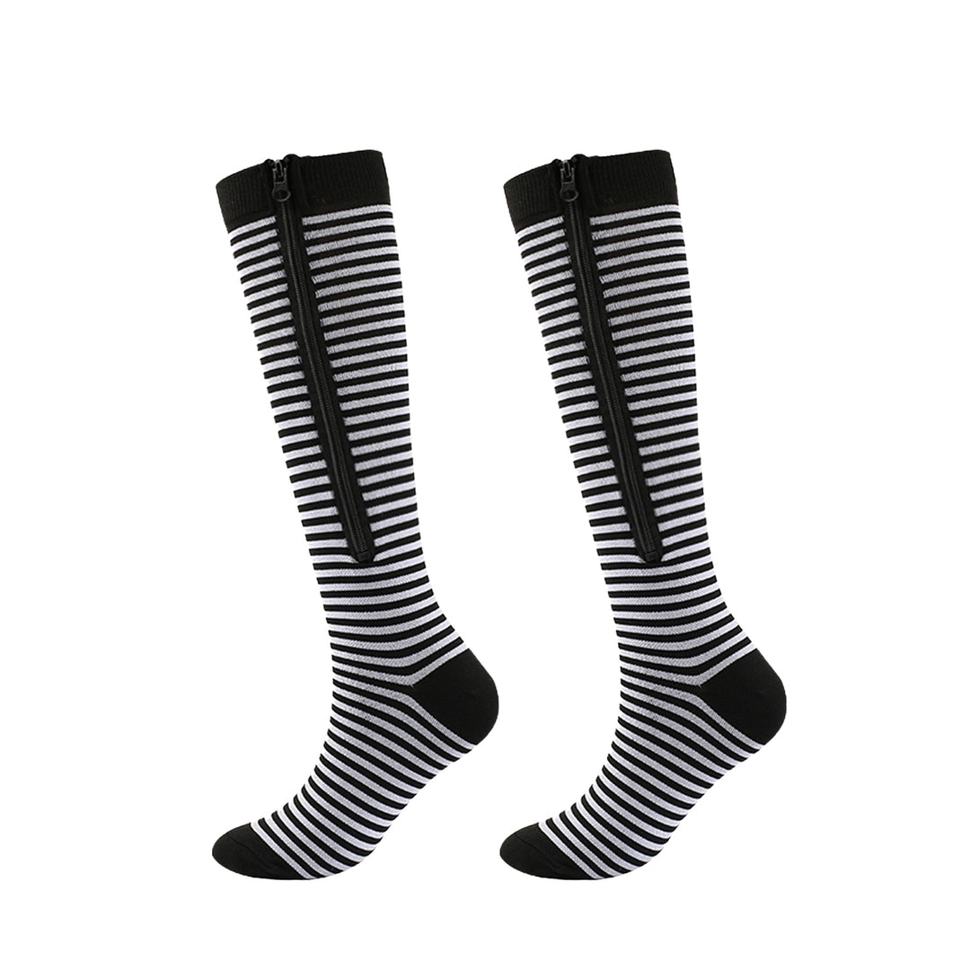 1 Pair Zipper Closure Solid Color High Elasticity Compression Socks Unisex Knee High Open Toe Support Stockings Health Image 8