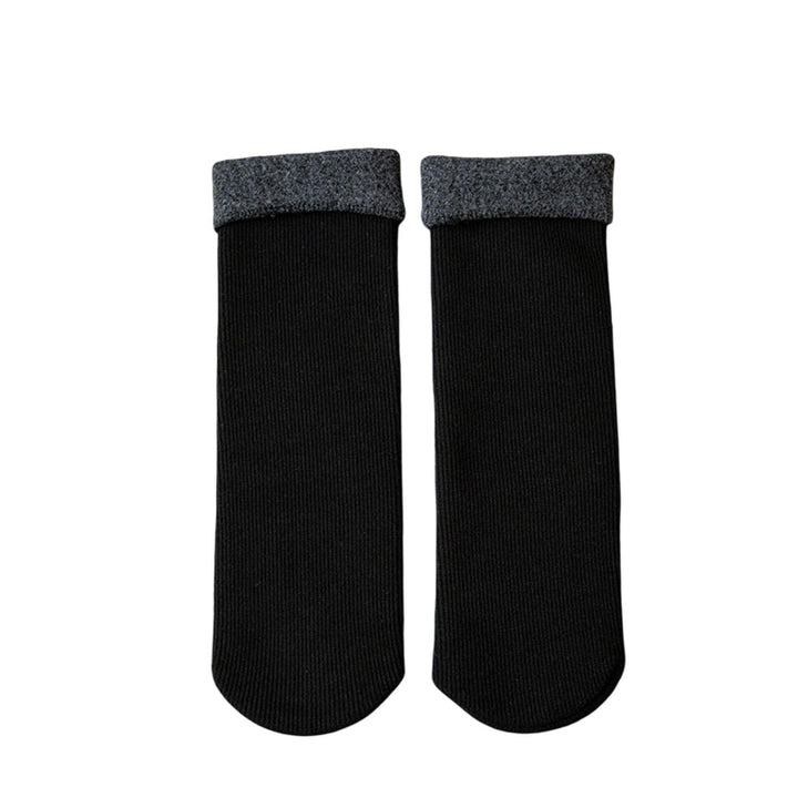 1 Pairs Mid-Tube Ribbed Unisex Socks Winter Solid Color Thickened Fleece Lining Socks Daily Wear Image 2