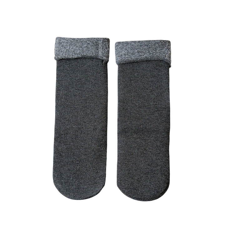 1 Pairs Mid-Tube Ribbed Unisex Socks Winter Solid Color Thickened Fleece Lining Socks Daily Wear Image 1