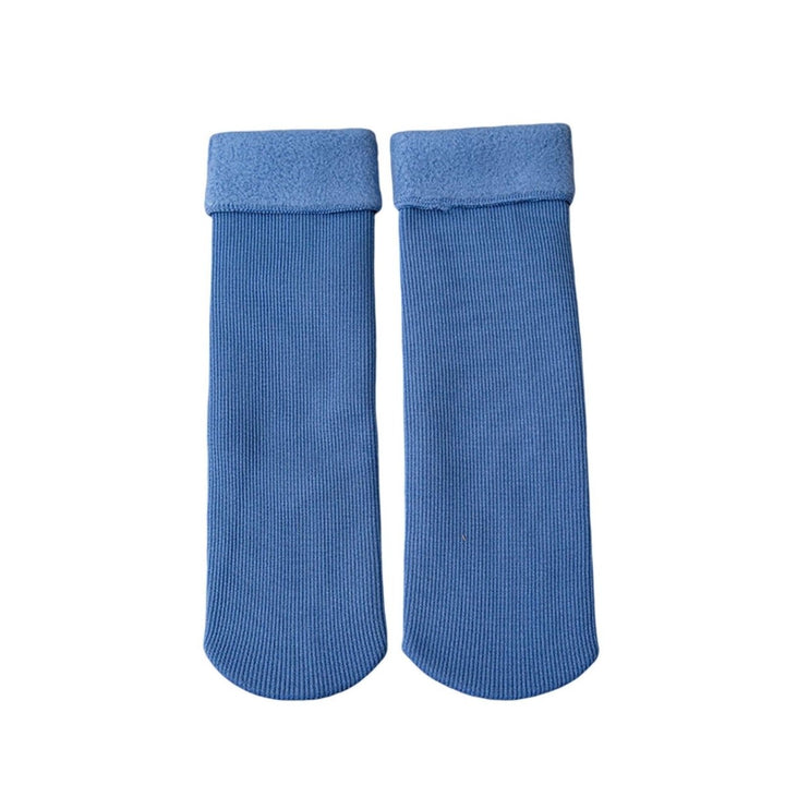 1 Pairs Mid-Tube Ribbed Unisex Socks Winter Solid Color Thickened Fleece Lining Socks Daily Wear Image 1