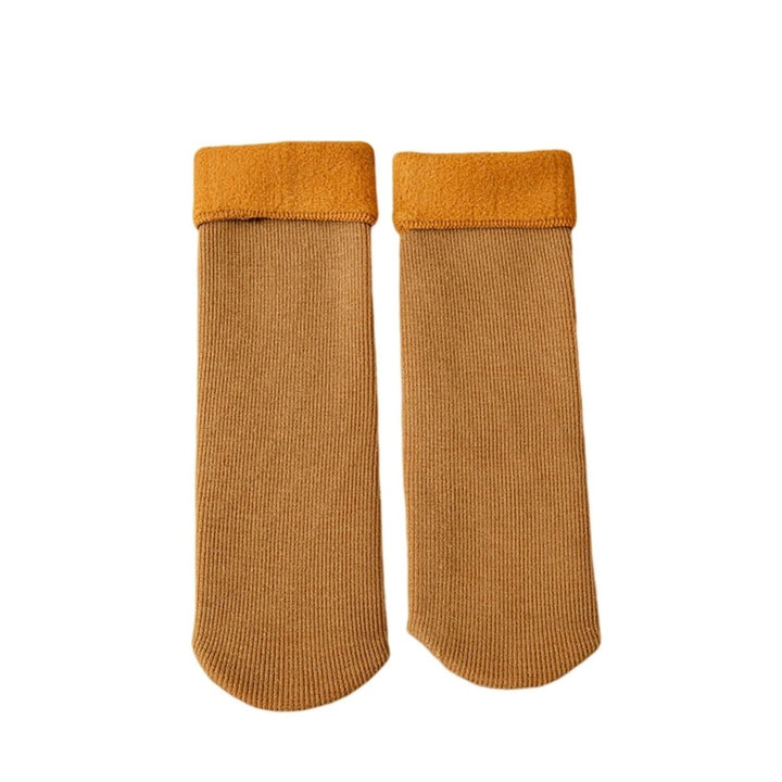 1 Pairs Mid-Tube Ribbed Unisex Socks Winter Solid Color Thickened Fleece Lining Socks Daily Wear Image 1