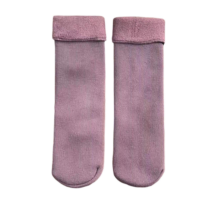 1 Pairs Mid-Tube Ribbed Unisex Socks Winter Solid Color Thickened Fleece Lining Socks Daily Wear Image 6