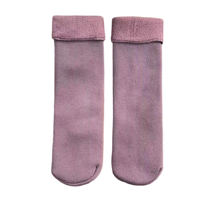 1 Pairs Mid-Tube Ribbed Unisex Socks Winter Solid Color Thickened Fleece Lining Socks Daily Wear Image 1