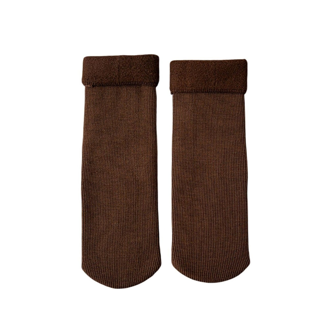 1 Pairs Mid-Tube Ribbed Unisex Socks Winter Solid Color Thickened Fleece Lining Socks Daily Wear Image 1