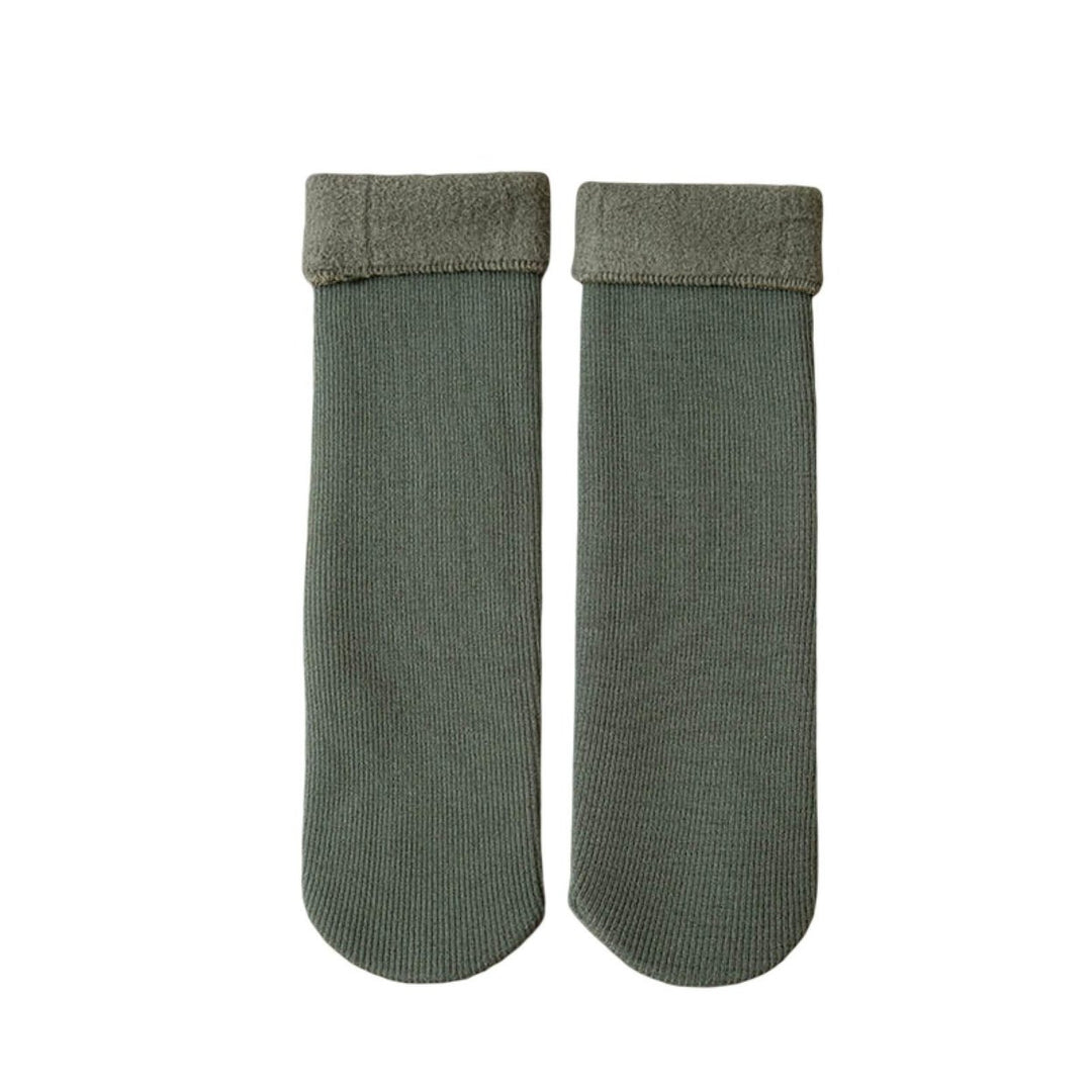 1 Pairs Mid-Tube Ribbed Unisex Socks Winter Solid Color Thickened Fleece Lining Socks Daily Wear Image 1