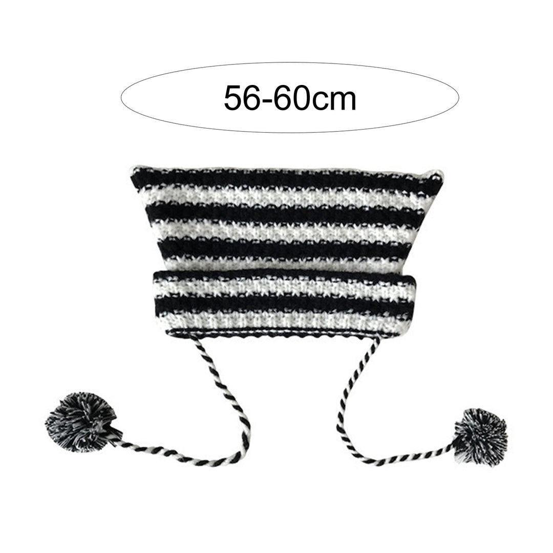 Women Winter Hat Knitted Striped Contrast Color Plush Ball Cat Ears Keep Warm String Soft Headwear Lady Beanie Women Image 7