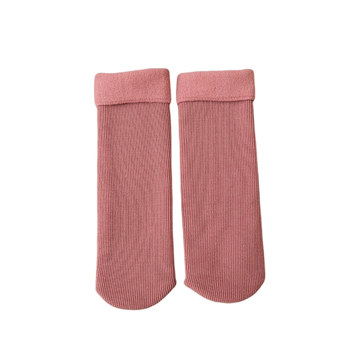 1 Pairs Mid-Tube Ribbed Unisex Socks Winter Solid Color Thickened Fleece Lining Socks Daily Wear Image 9