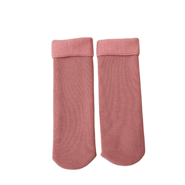 1 Pairs Mid-Tube Ribbed Unisex Socks Winter Solid Color Thickened Fleece Lining Socks Daily Wear Image 1