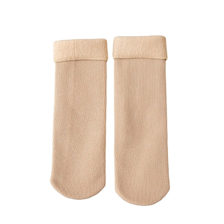 1 Pairs Mid-Tube Ribbed Unisex Socks Winter Solid Color Thickened Fleece Lining Socks Daily Wear Image 1