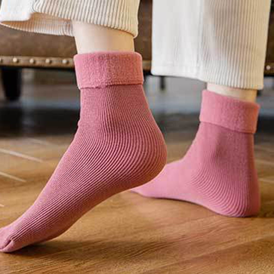 1 Pairs Mid-Tube Ribbed Unisex Socks Winter Solid Color Thickened Fleece Lining Socks Daily Wear Image 12
