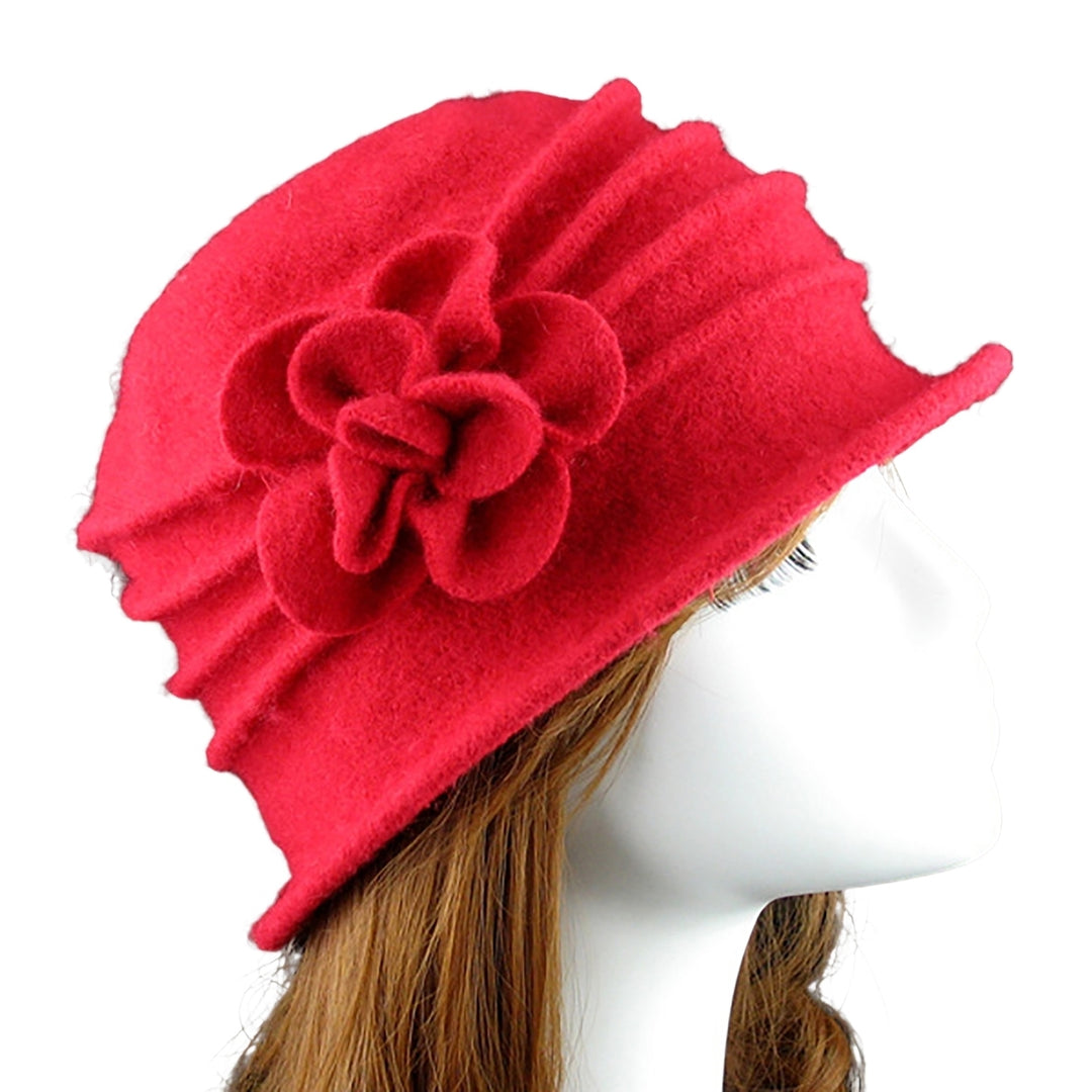 Flower Decor Wide Brim Round Dome Woolen Hat Middle Aged Ladies Elegant Bucket Hat Image 3