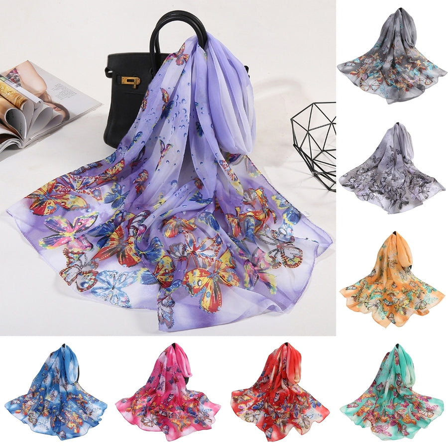 Chiffon Shawl Decorative Breathable Dress Up Ultra Thin Long Soft Butterfly Print Scarf Casual Accessories Image 1