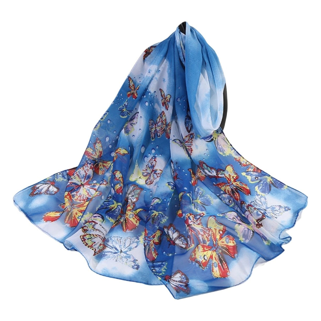 Chiffon Shawl Decorative Breathable Dress Up Ultra Thin Long Soft Butterfly Print Scarf Casual Accessories Image 1