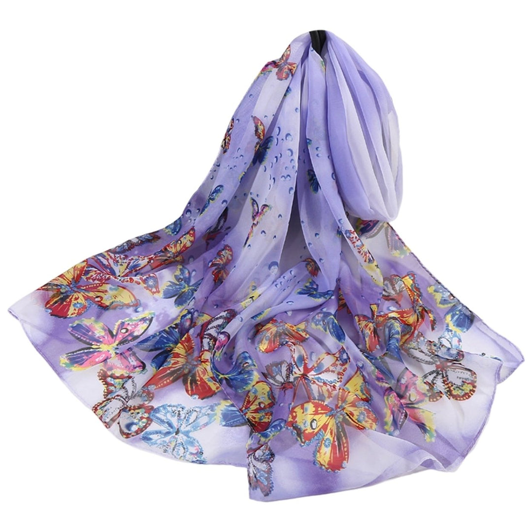 Chiffon Shawl Decorative Breathable Dress Up Ultra Thin Long Soft Butterfly Print Scarf Casual Accessories Image 1