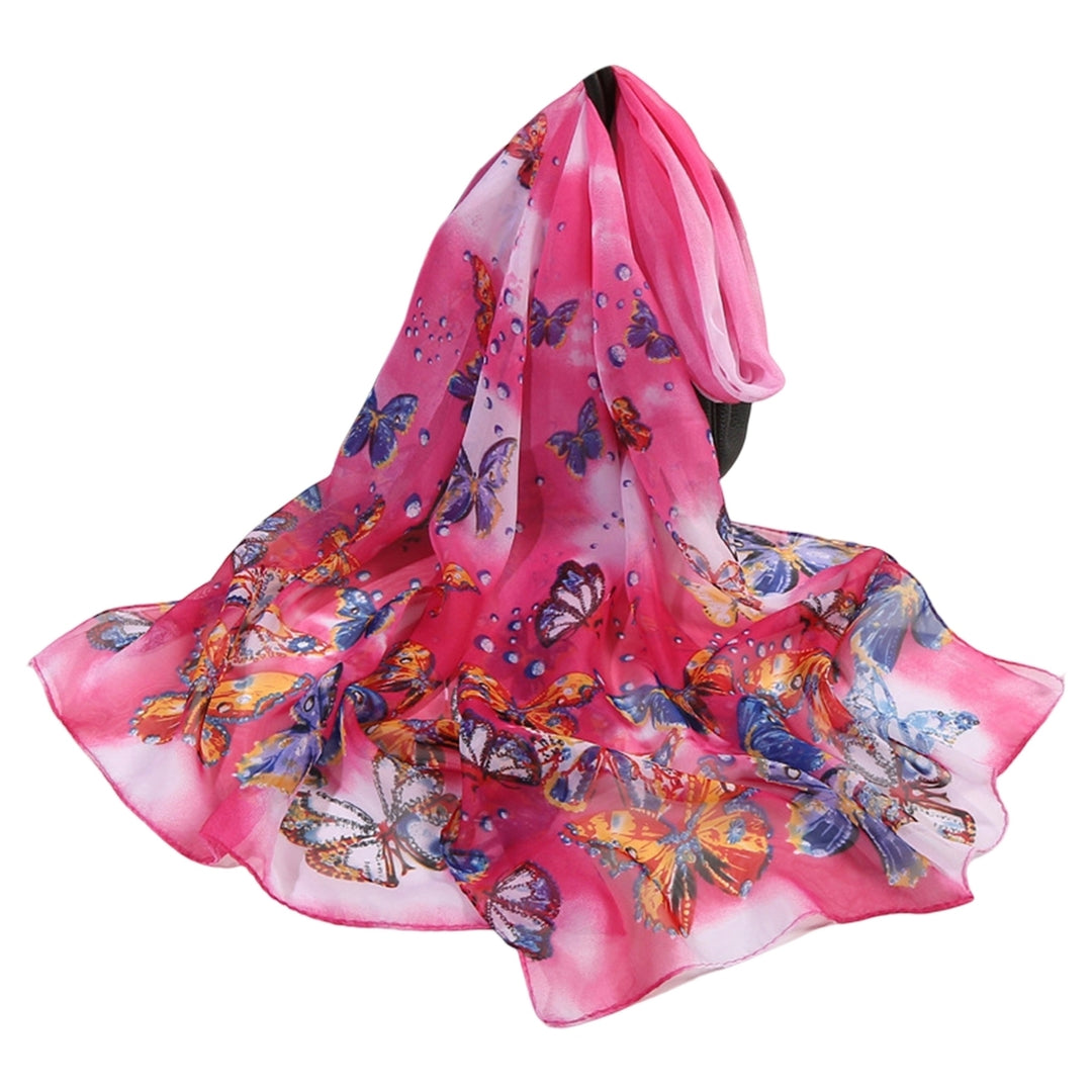 Chiffon Shawl Decorative Breathable Dress Up Ultra Thin Long Soft Butterfly Print Scarf Casual Accessories Image 8