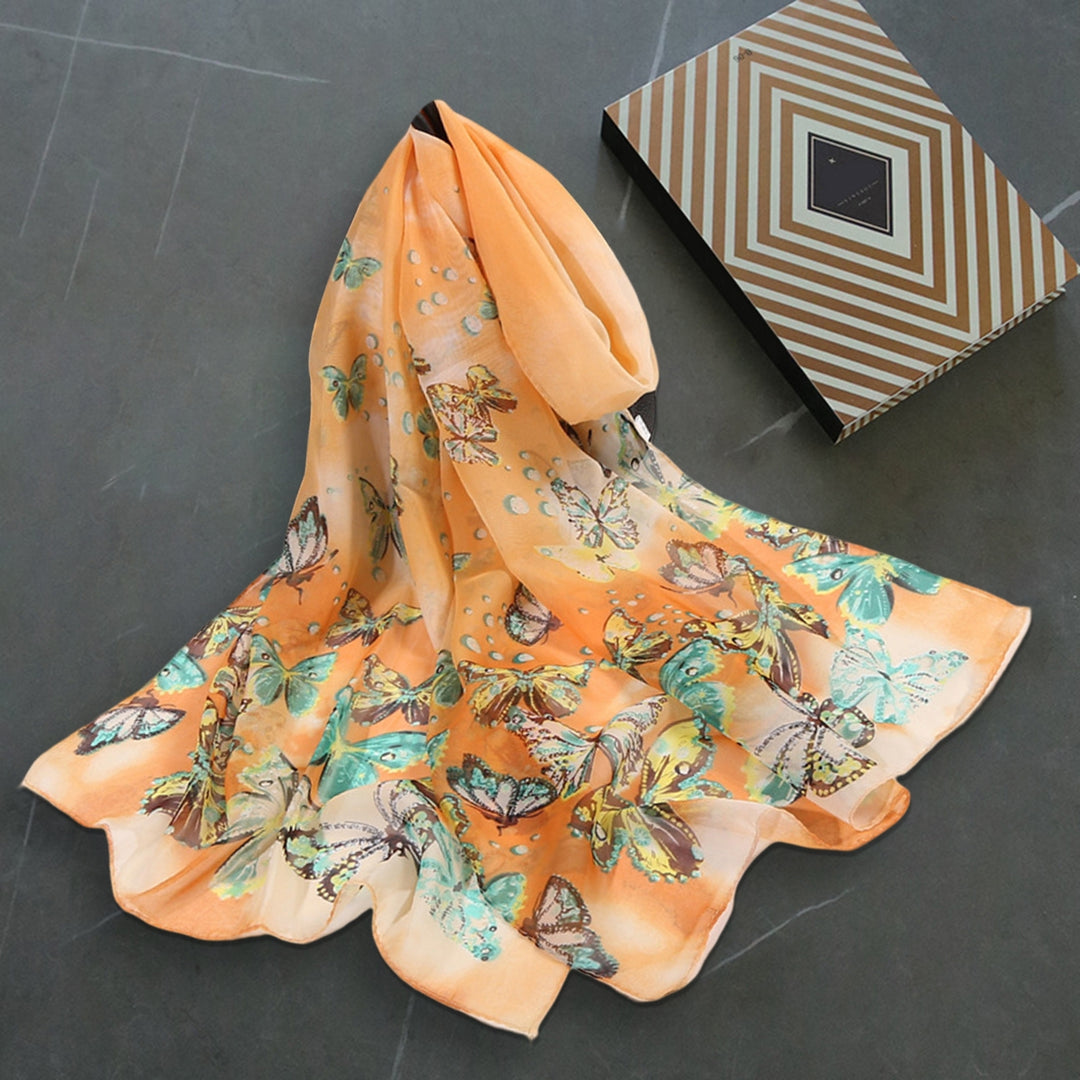 Chiffon Shawl Decorative Breathable Dress Up Ultra Thin Long Soft Butterfly Print Scarf Casual Accessories Image 11