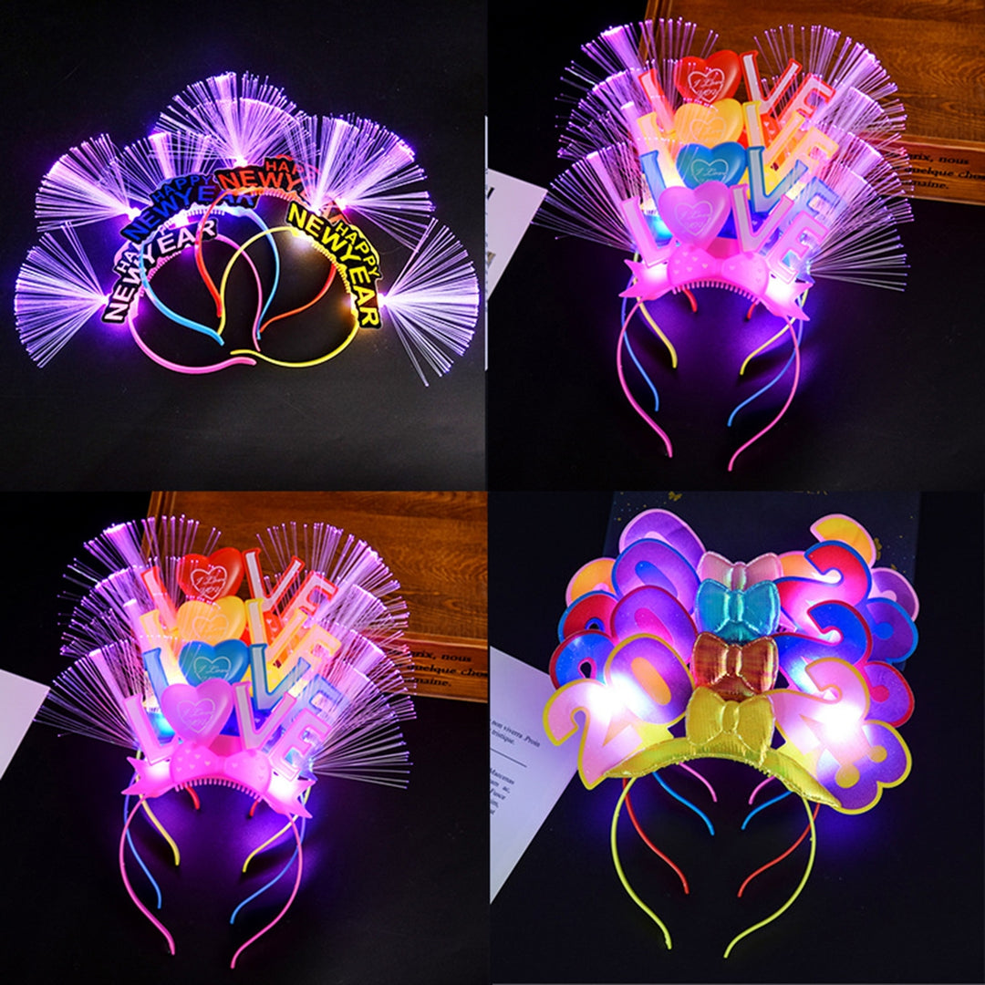 Luminous Bright Color Non-slip Glowing Headband 2023 Bowknot Happy  Year Head Hoop Hair Accessories Image 4