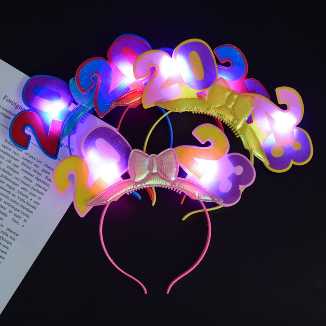 Luminous Bright Color Non-slip Glowing Headband 2023 Bowknot Happy  Year Head Hoop Hair Accessories Image 6