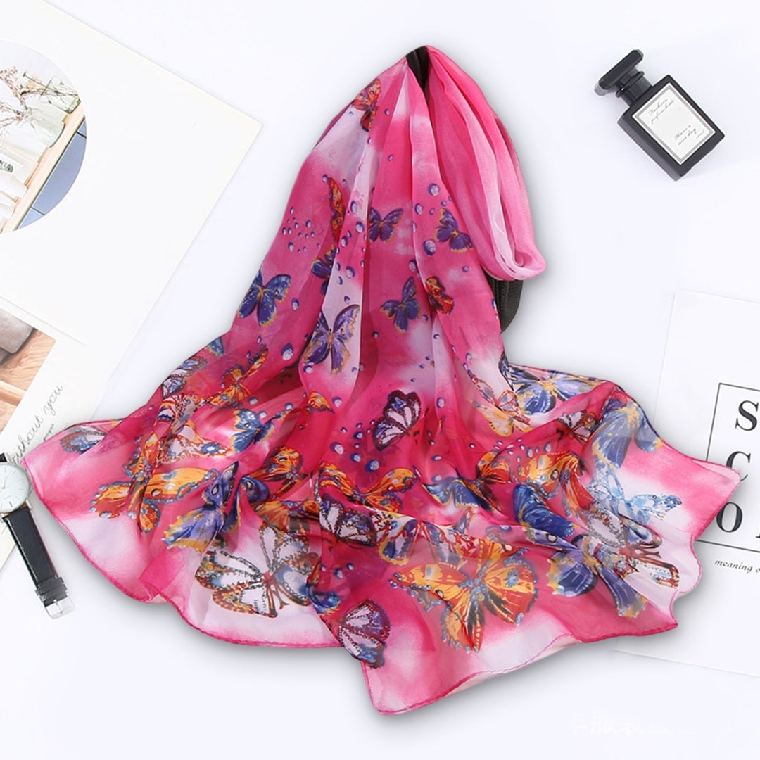 Chiffon Shawl Decorative Breathable Dress Up Ultra Thin Long Soft Butterfly Print Scarf Casual Accessories Image 12