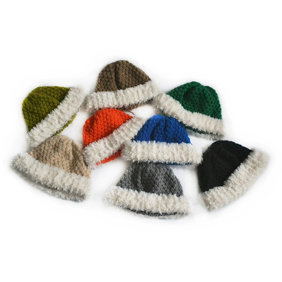 Patchwork Color Round Dome Brimless Knitting Hat Women Autumn Winter Warm Plush Stitching Beanie Hat Fashion Accessories Image 1