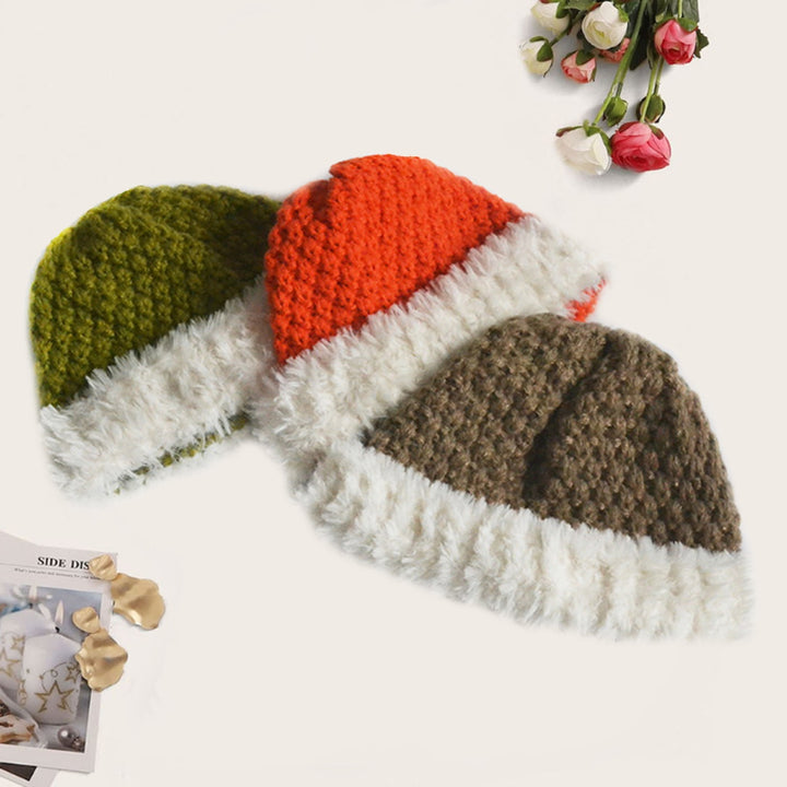 Patchwork Color Round Dome Brimless Knitting Hat Women Autumn Winter Warm Plush Stitching Beanie Hat Fashion Accessories Image 10